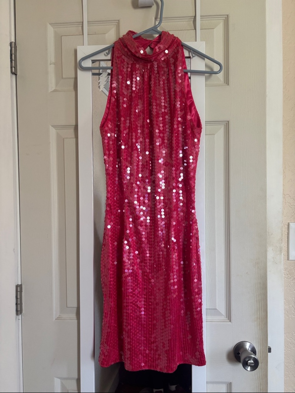 Niteline Vintage Fitted Pink Sequin Halter Dress
